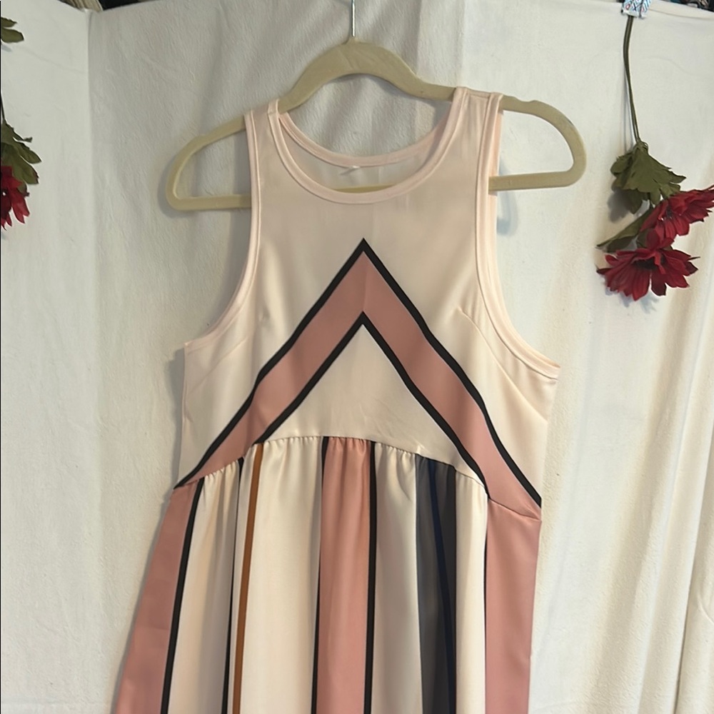 Elegant Pink and Cream Midi Dress